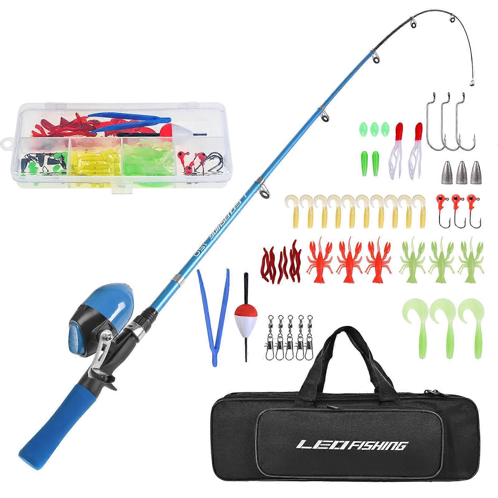 Leo Portable Telescopic Fishing Rod and Reel Combo for Kids Children Fishing Starter Kit Spincast Fishing Reel Fishing Pole Fishing Lures Jig Hooks...