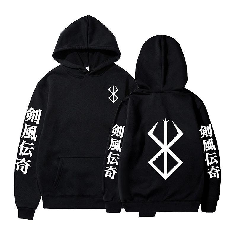 Jiechannel Japan Anime Berserk Guts Harajuku Manga Hoodies Sweatshirt Gothic Winter Pullover Fashion Long Sleeve Men Black Sweatshirt Black4 XL