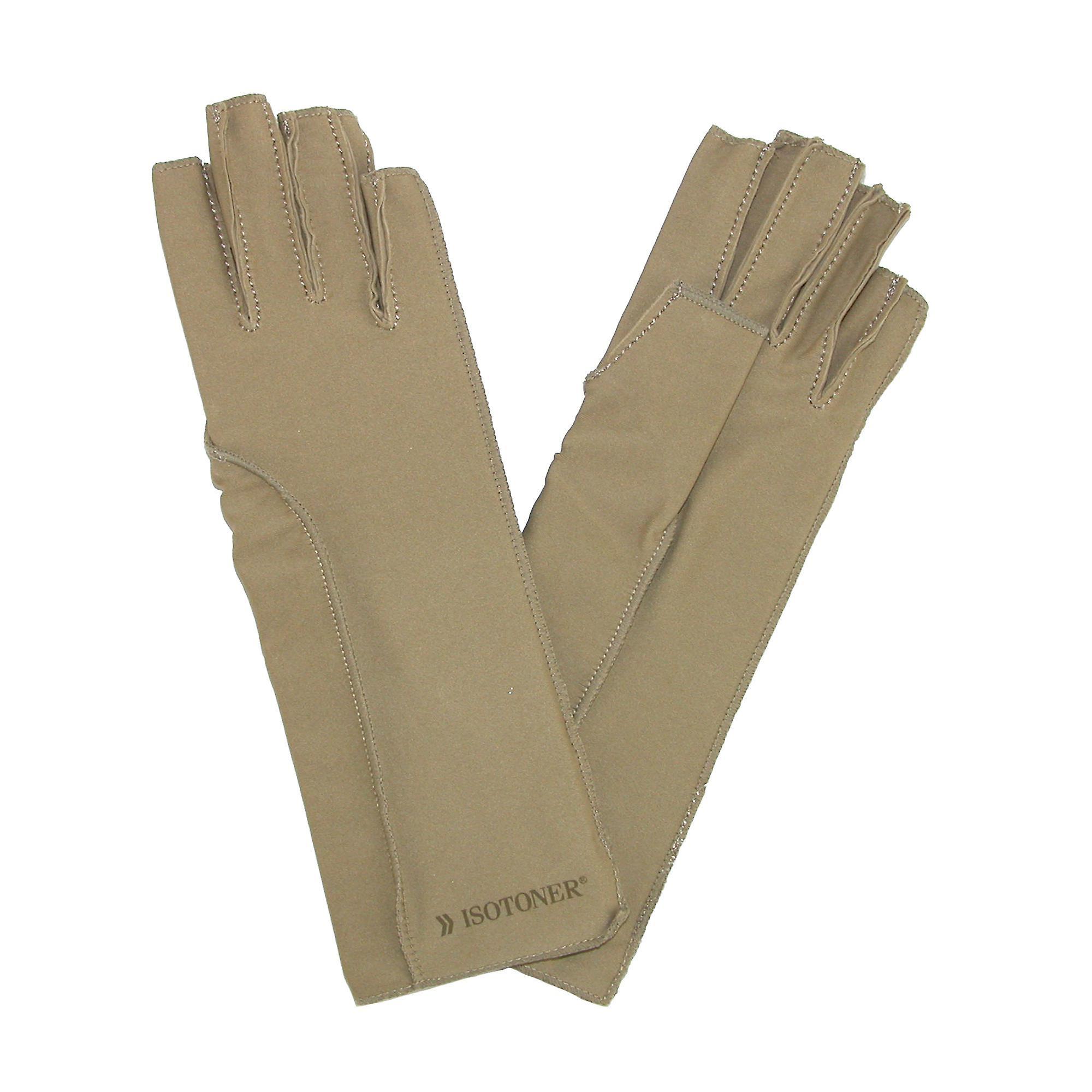 Isotoner Therapeutic Compression Fingerless Gloves Camel Tan Medium