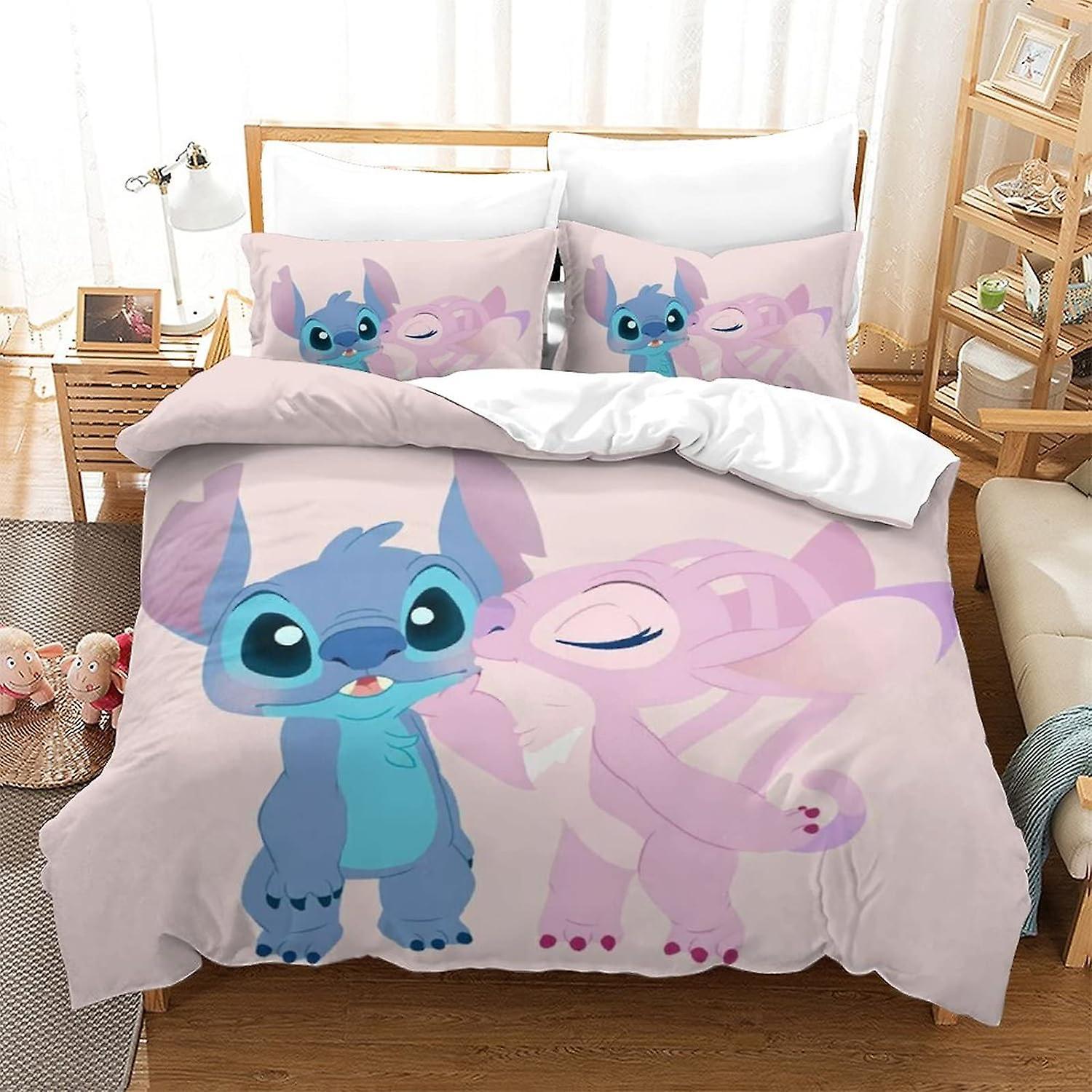 Kerota Stitch Bedding Set for Boys - Lilo & Stitch Pattern - Duvet Cover for Children and Boys - Duvet Cover with Double Pillowcase 135*200 CM King...