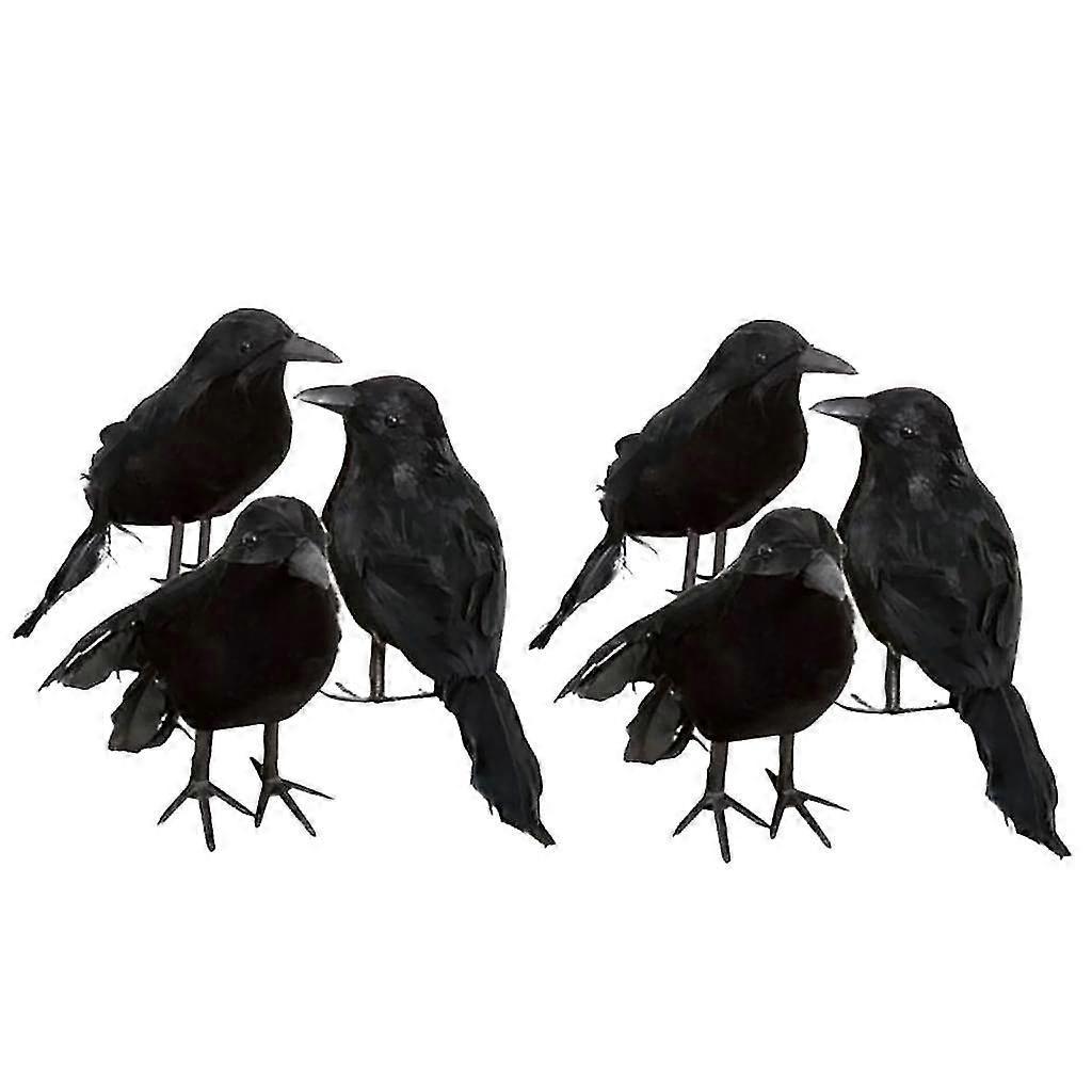 Aiducho 6 X Halloween Decoration Crow Artificial Raven Crow With Feathers Blac