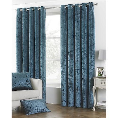 Riva Home Verona Velvet Style Eyelet Curtains Teal 46x72 (117x183cm)