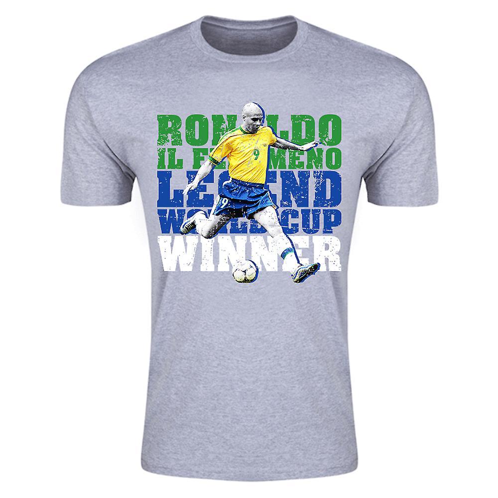 Gildan Ronaldo Brazil Legend T-Shirt (Grey) Womens M (Size 12 - 34 inch Chest)