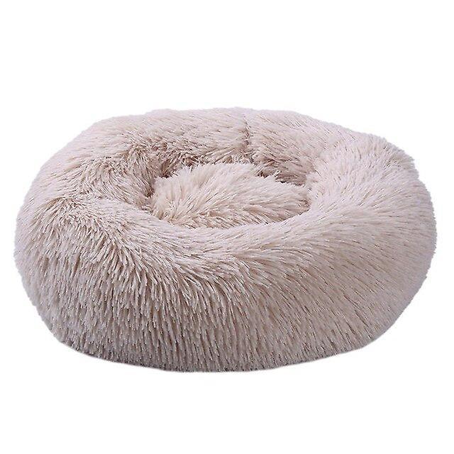 Slowmoose Washable Soft Winter Plush Round Shape Sleeping Bed / Cushion For Pets Beige1 XL 80CM