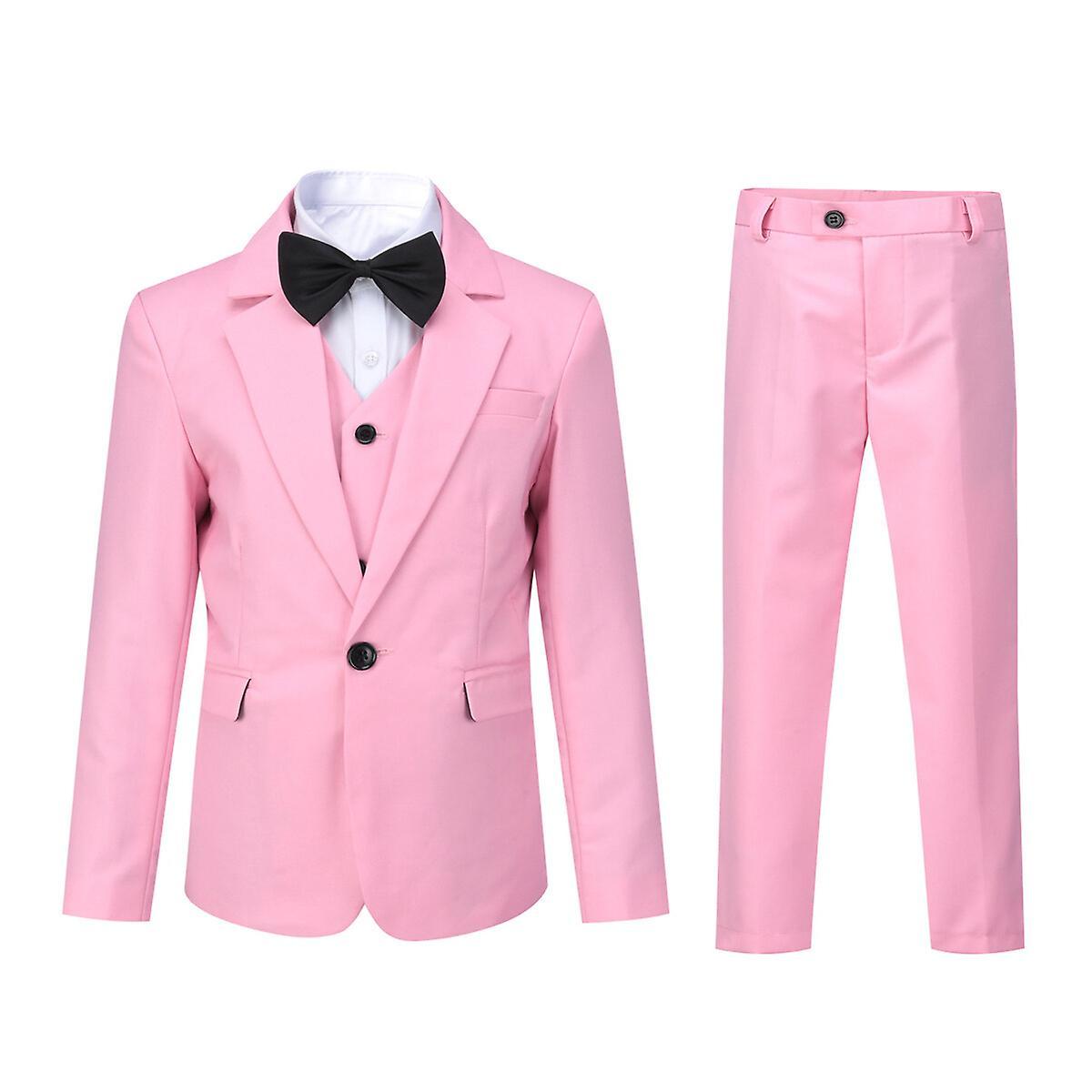 Sliktaa Boys 3Pce Wedding Dress Suit Blazer and Waistcoat and Pants Pink 160CM