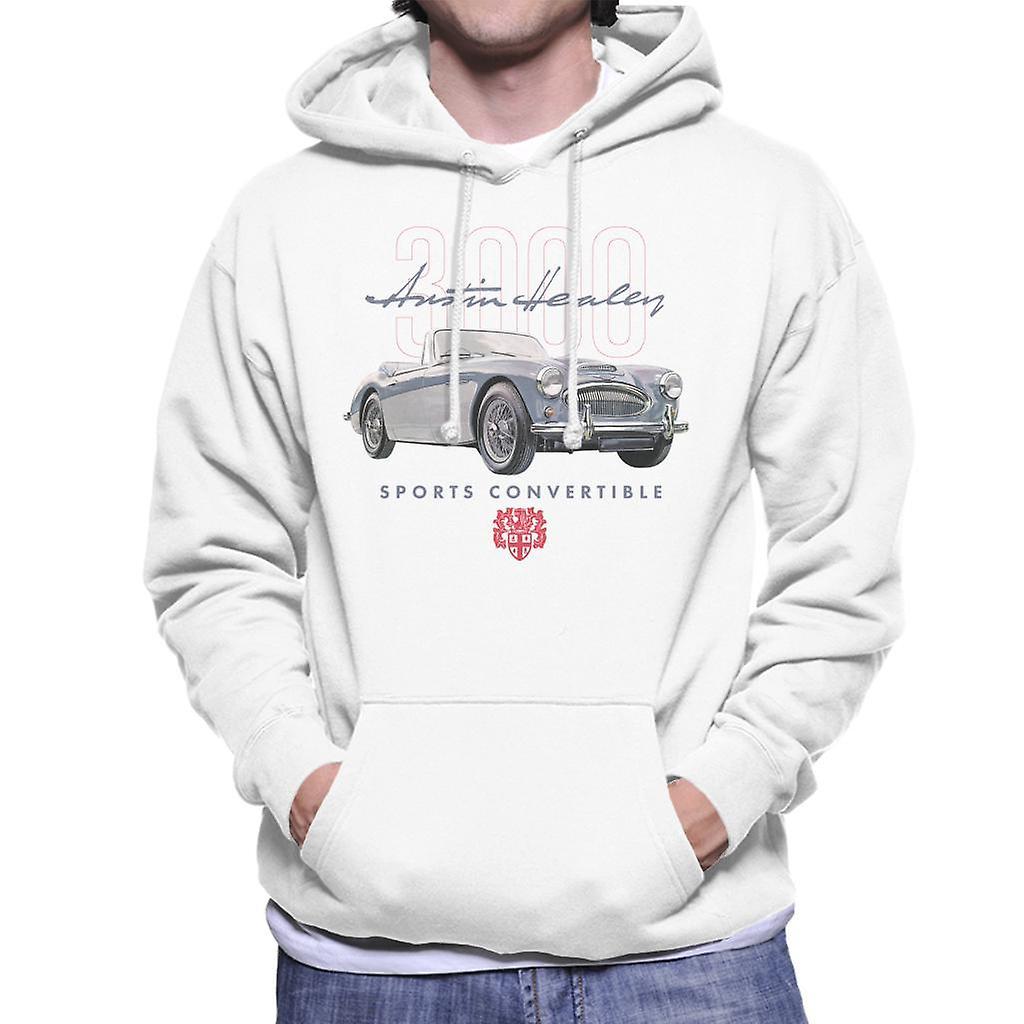 Austin Healey 3000 Convertible British Motor Heritage Men's Hooded Sweatshirt White Medium