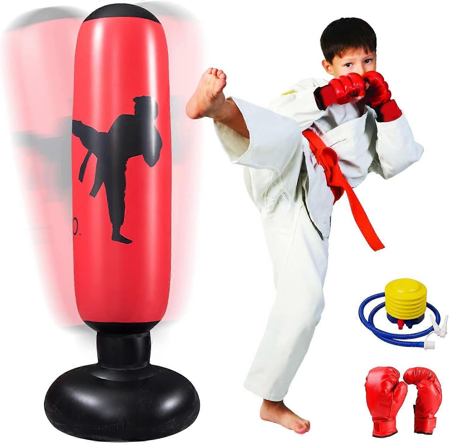 Kaise Inflatable Punching Bag for Kids, Freestanding Kids Boxing Bag with Stand Red