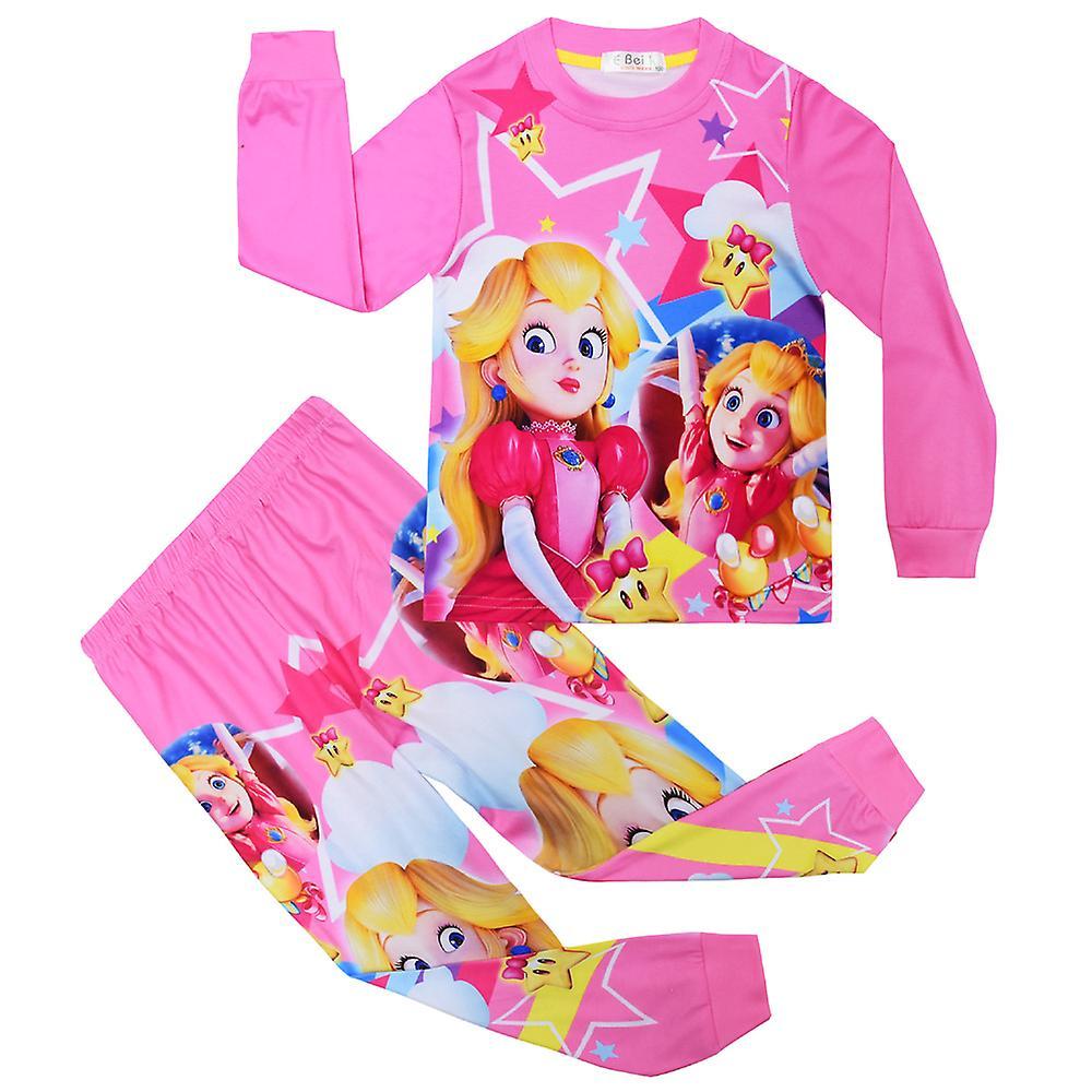 Shinestar Super Mario Bros Princess Peach Print Kids Girls Pajamas Set Long Sleeve T-shirt Pants Outfit Loungewear 7-8 Years