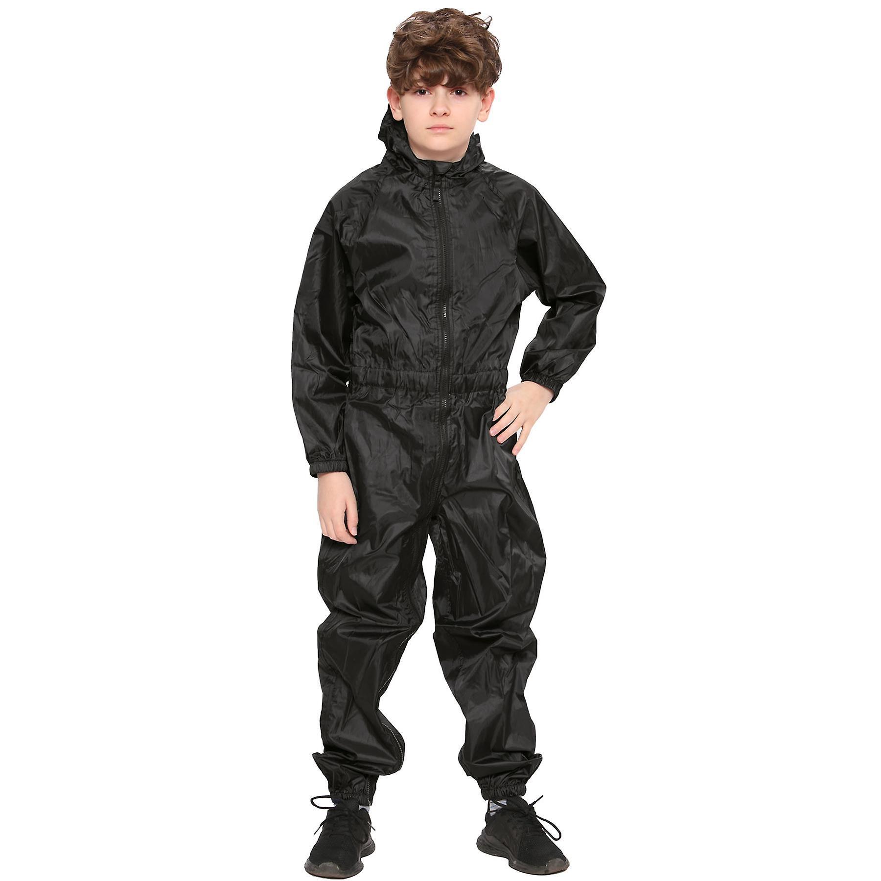 A2Z 4 Kids Unisex Black Waterproof Hooded Rainsuit 7-8 Years