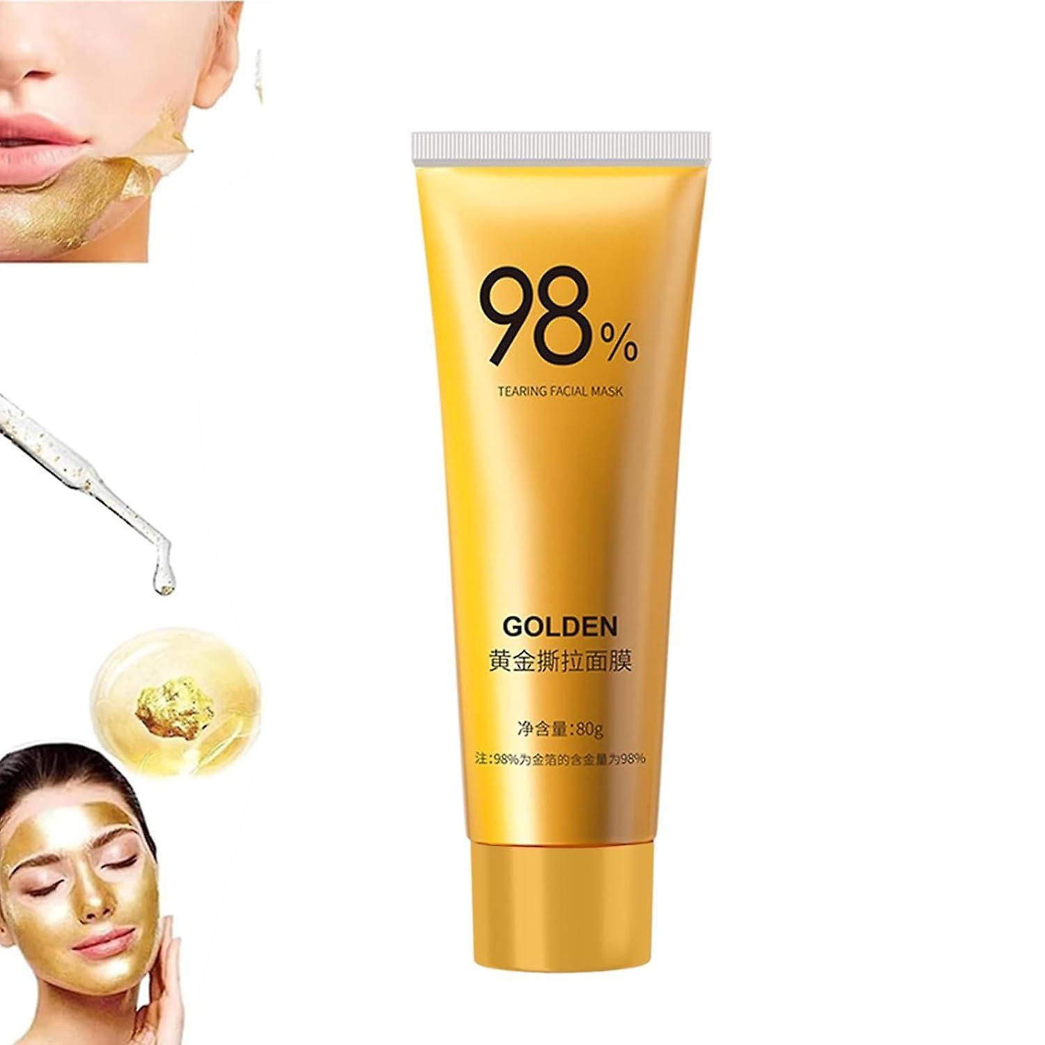 Hoh Golden Peel Off Mask, 98% Gold Foil Peel-Off Mask, Peel-Off Anti-Wrinkle Whitening Mask, Adera Lightening Peel Off Mask Reduces Fine Stripes 1pcs