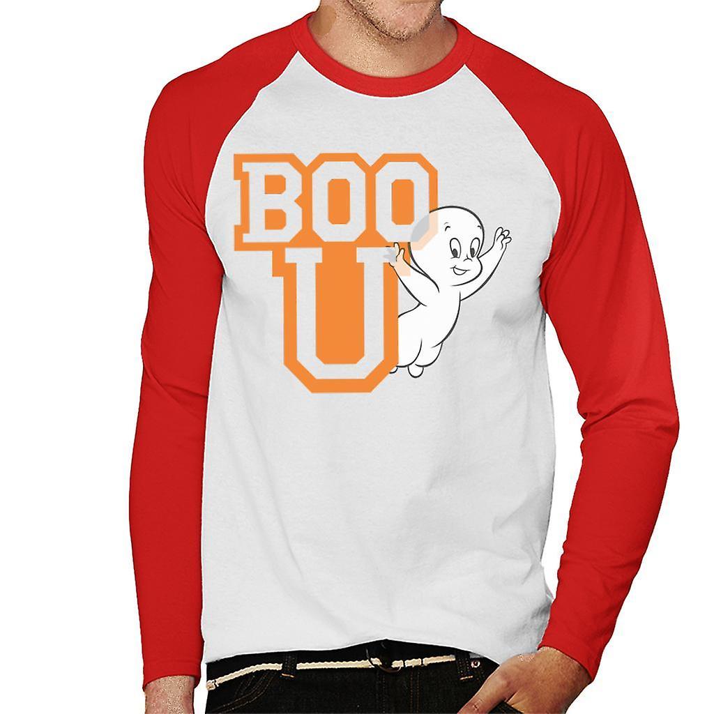 Casper The Friendly Ghost Boo You Varisty Men's Baseball Long Sleeved T-Shirt White/Red Large