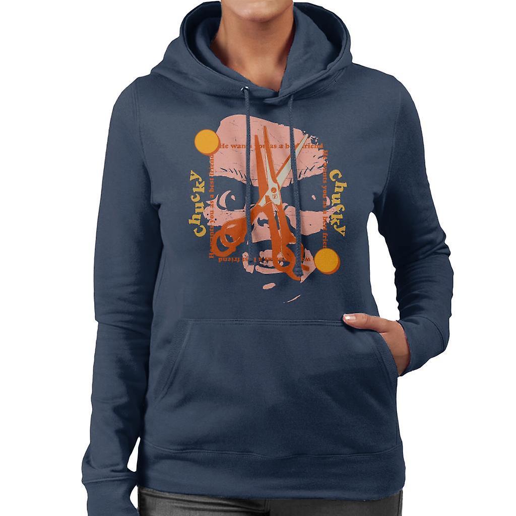 Chucky Best Friend Scissors Face Women's Hooded Sweatshirt Navy Blue Small