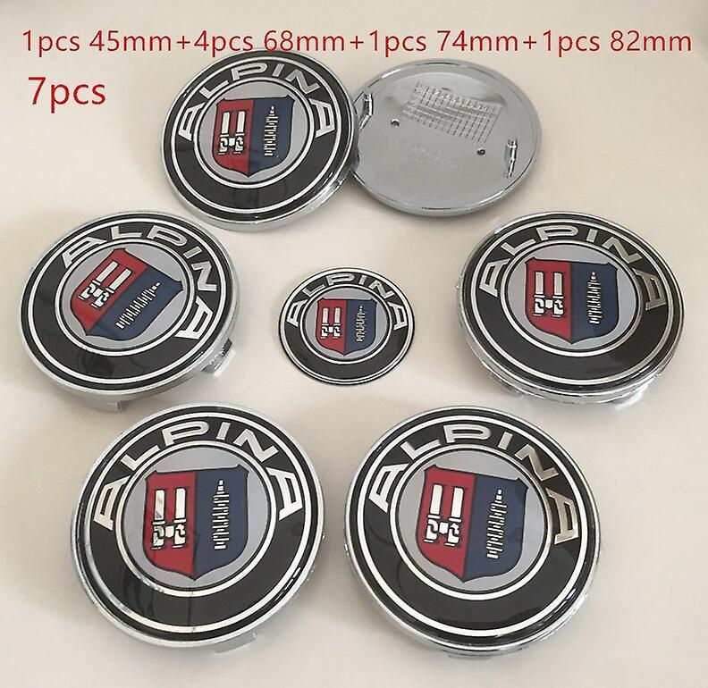 Car Badge 1-7pcs 3D ALPINA Car Front Hood Bonnet Badge Rear Trunk emblem Steering Wheel sticker Wheel Center Hub Cap Badge cat styling