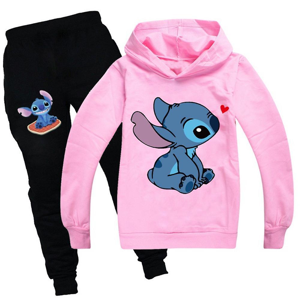 Shakub Lilo & Stitch Print Kids Boys Girls Tracksuit Set Hoodie Sweatshirt Long Joggers Pants Outfits Pink 11-12 Years