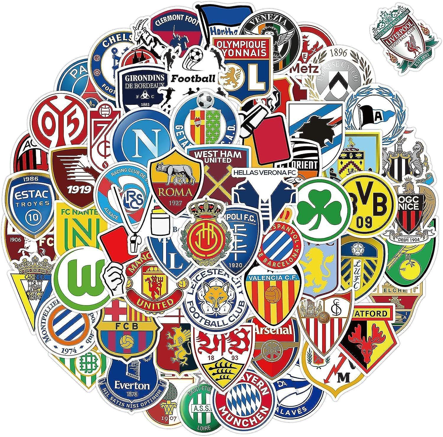 Heyone 100pcs Soccer Team Logo Stickers, Soccer Club Sticker Pack, Waterproof Vinyl Stickers, World Cup Match Stickers For Laptops