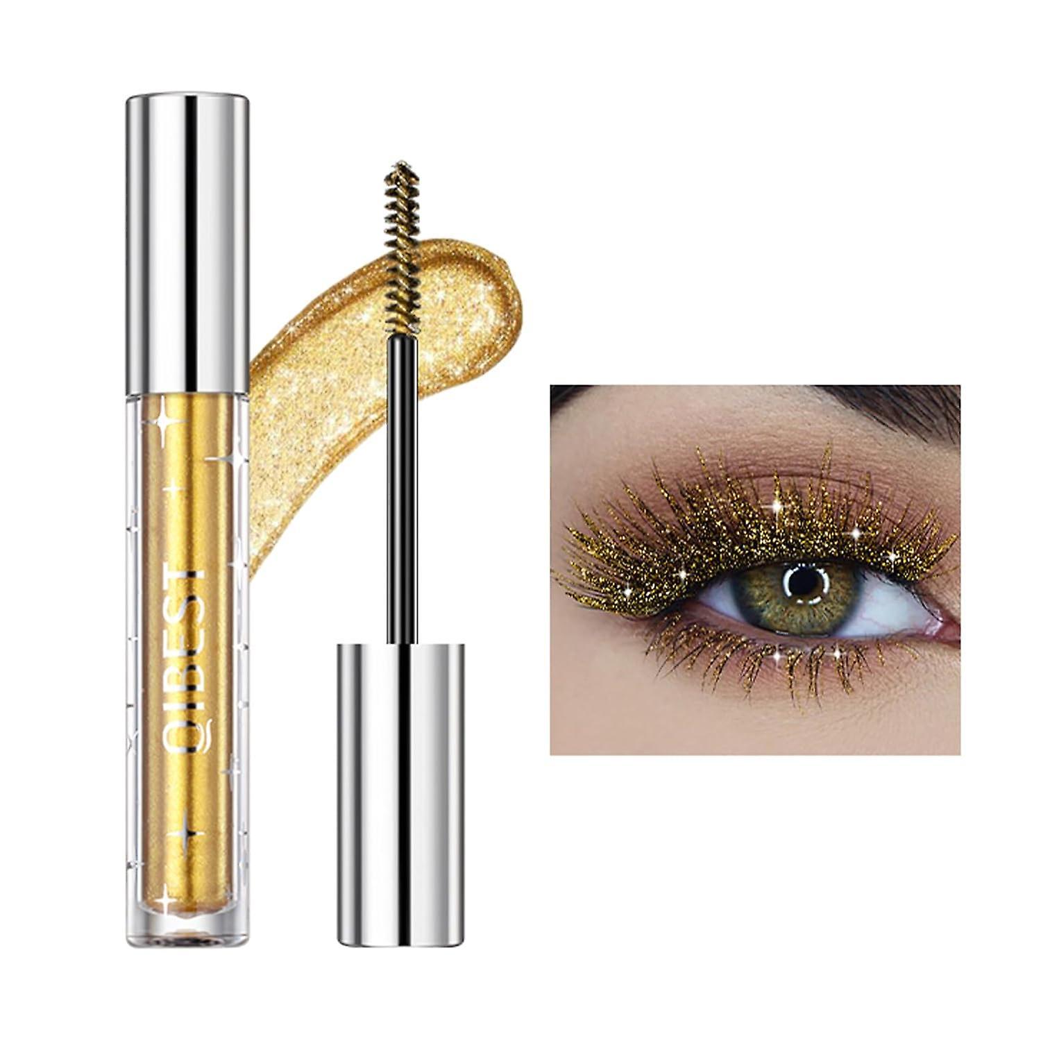 Frusde Colored Mascara for Eyelashes, Liquid Glitter Mascara, Diamond Glitter Color Colorful Mascara, Shiny Long Lasting Smudge-Proof Mascara Gold ...