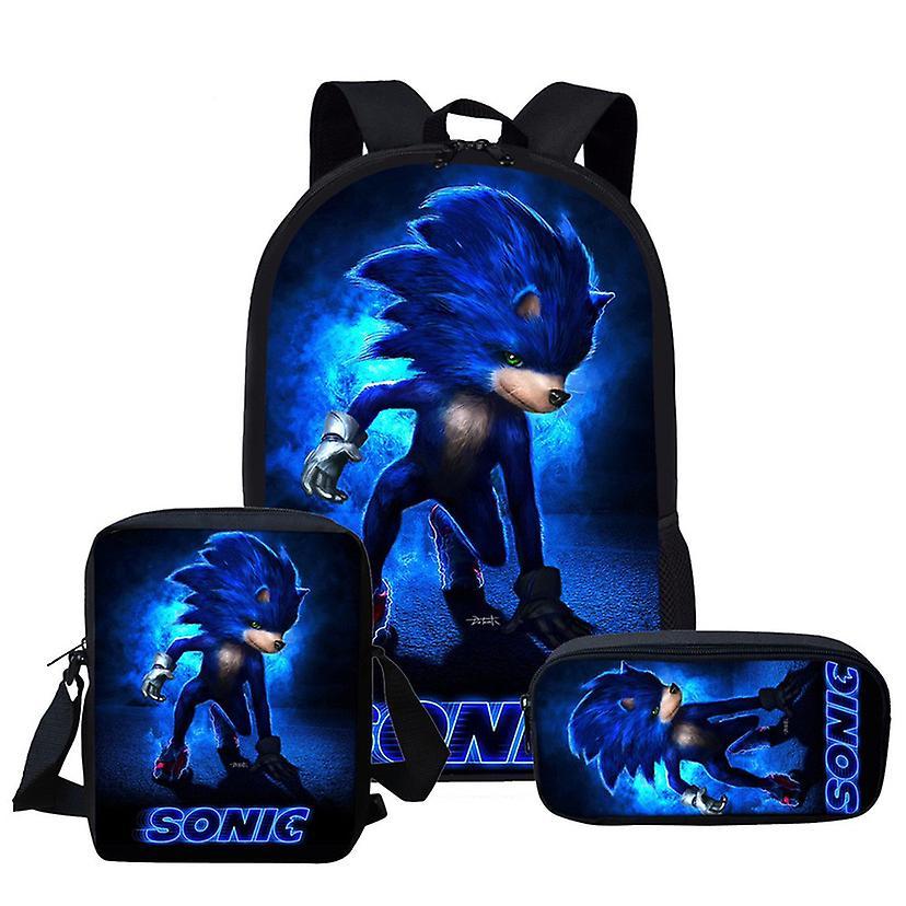 Sszfv Sonic Sonic Primary School School Bag Three-piece Anime Cartoon Backpack Shoulder Bag Pencil Bag