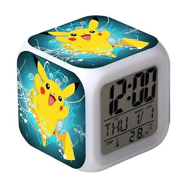 JUSCH Pikachu Colorful Alarm Clock LED Square Clock Digital Alarm Clock with Time, Temperature, Alarm, Date A906-1518