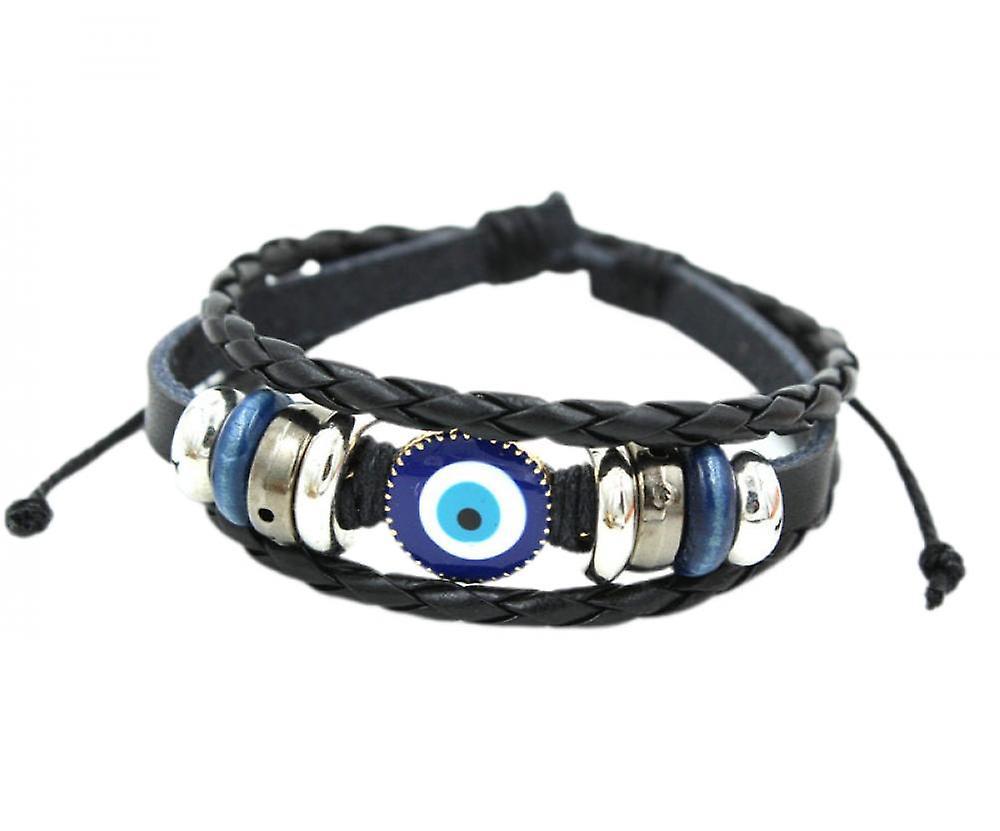 Xyc Woven Leather Cord Bracelet Evil Eye Bracelet Wristband, Eye Hand Beaded Leather Multilayer Bracelet