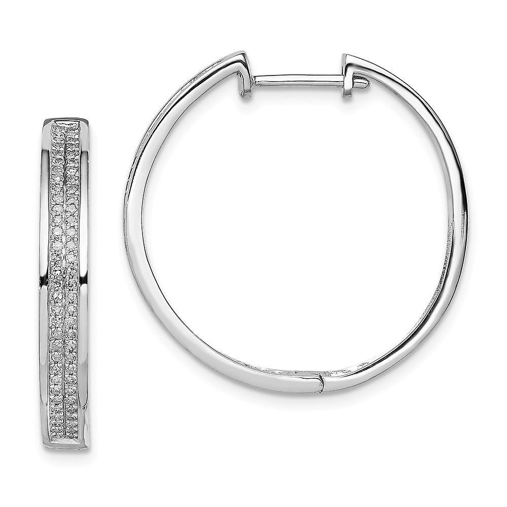 JewelryWeb 925 Sterling Silver Polished Diamond Round Hinged Hoop Earrings Measures 25x25mm Wide 4mm Thick Jewelry Gifts for Women