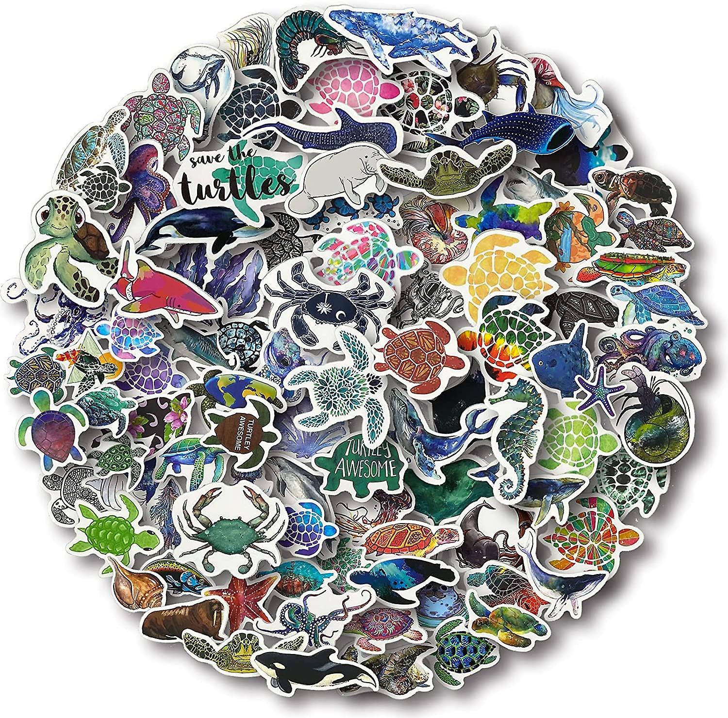 Heytea 100 Pcs Ocean Animal Stickers, Waterproof Vinyl Sea Life Sticker Pack