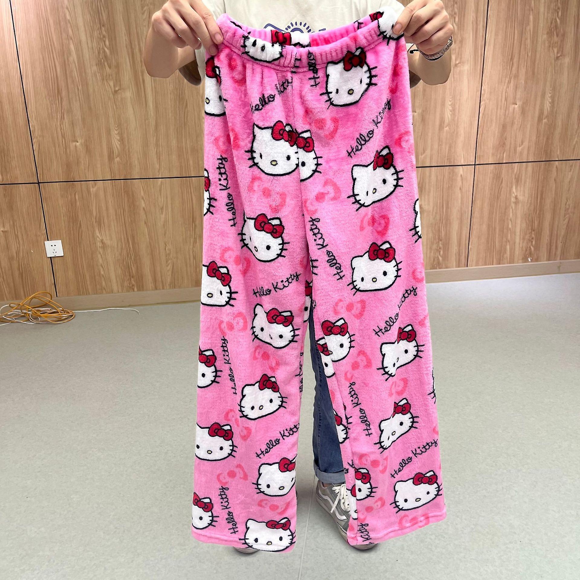 Aionyaaa New Sanrio Hello Kitty Melody Cartoon Pants Y2k Women's Autumn/winter Home Warm Pants Printed Kt Cat Casual Plush Pants Gift 13 3XL