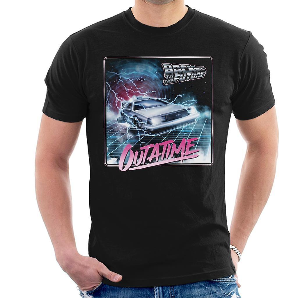 Back to the Future Delorean Lightning Outatime Men's T-Shirt Black XX-Large