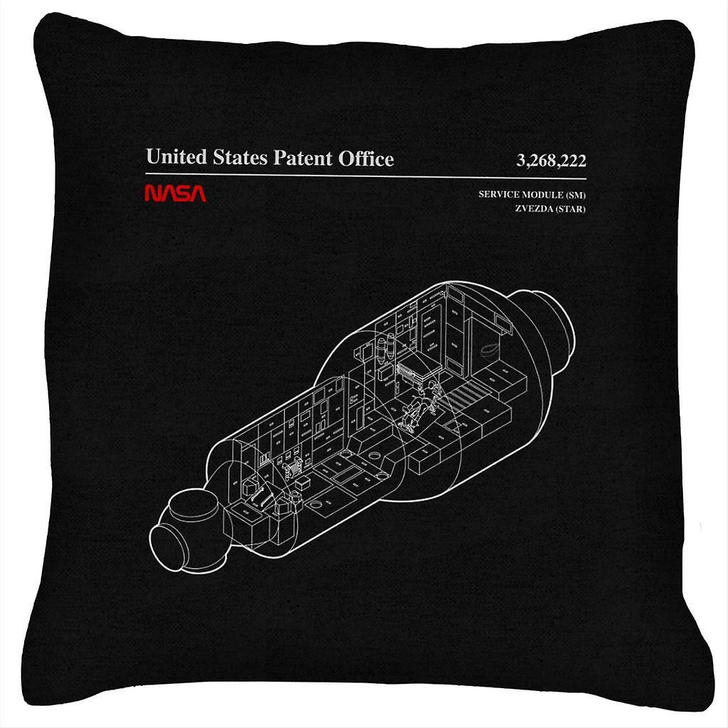 NASA Russian Service Module Blueprint Cushion Black 40 x 40cm