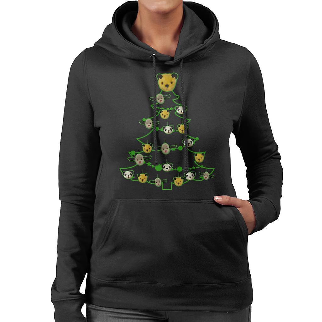 Sooty Christmas Tree Green Silhouette Women's Hooded Sweatshirt Black Large