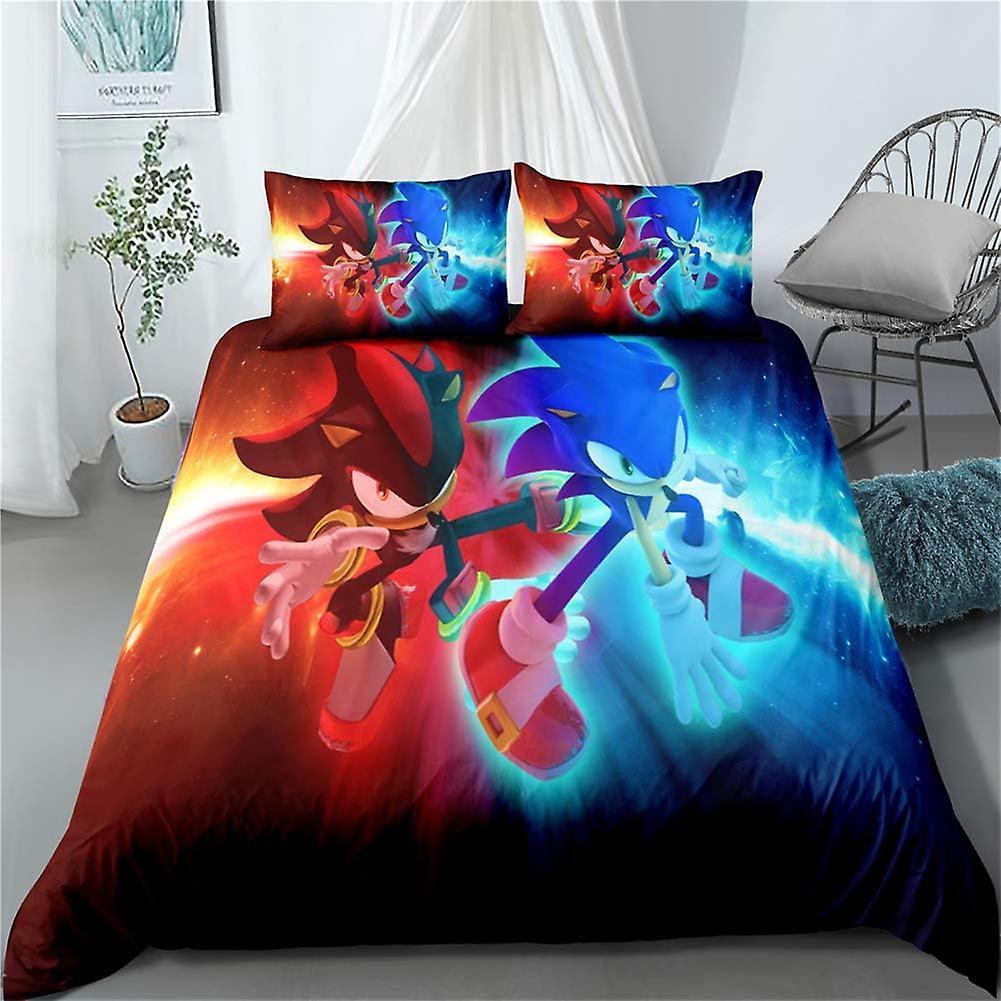 Kerota Sonic Anime Duvet Cover, Children's Bedding D Design Bedding Set with Zipper Closure (Style A) 135*200 CM Single135x200cm