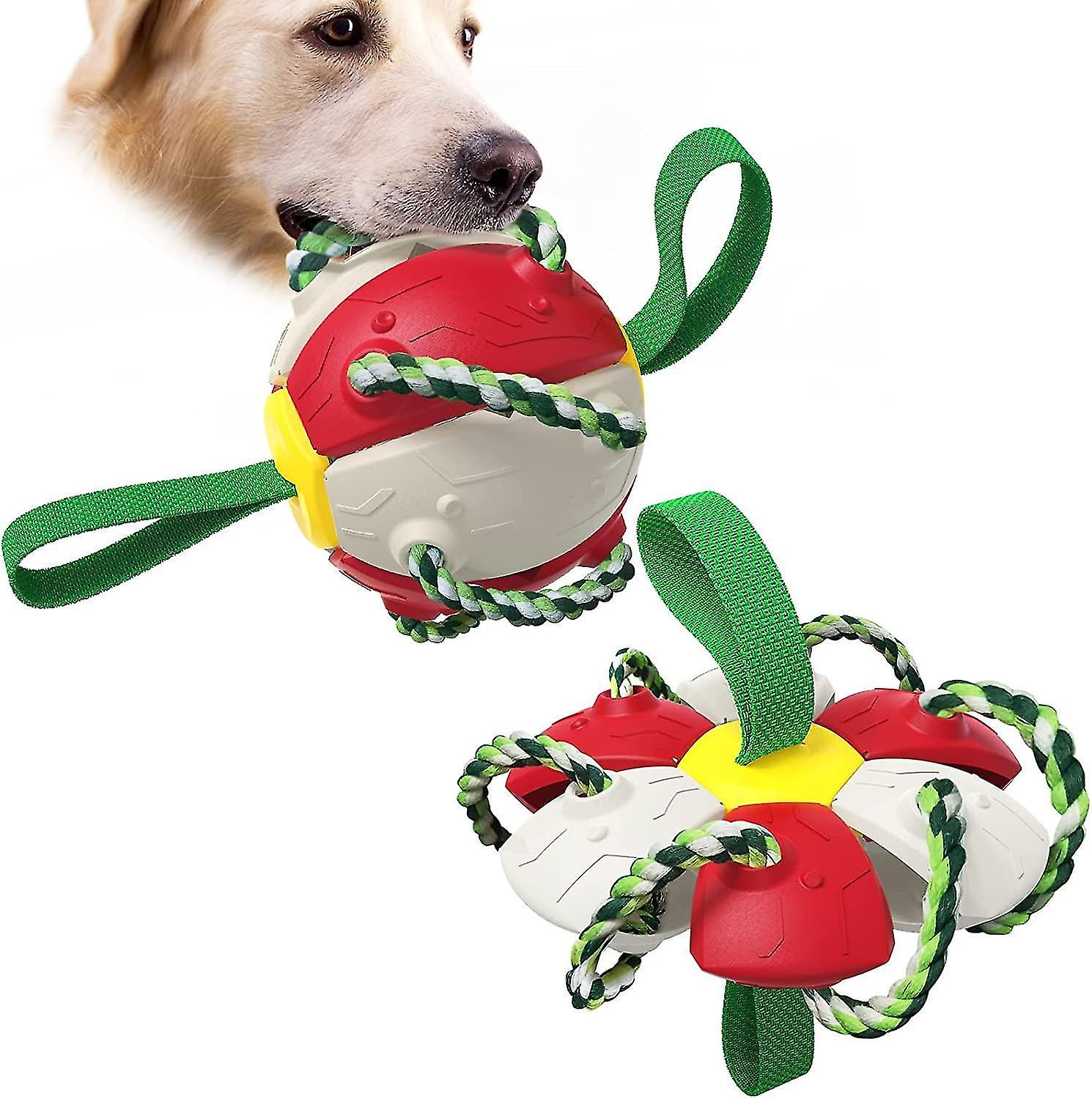 Tianzun Dog Ball With String Interactive Ball Toy, Pet Toy Flying Saucer Ball, Flying Saucer Ball Dog Toy Puppies Toy Red white