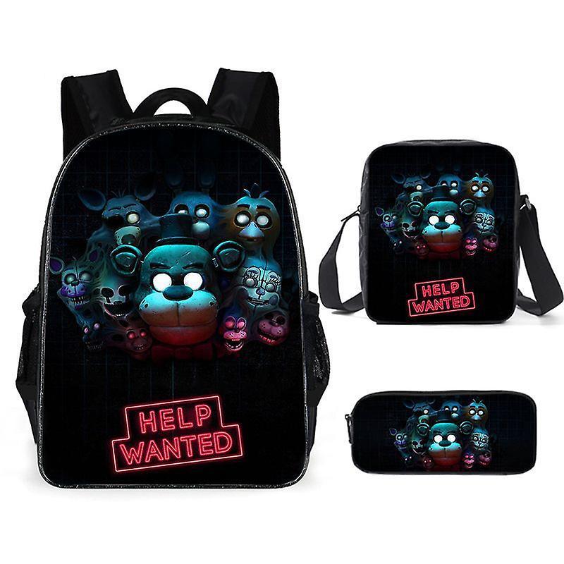 Jxlgv Five Nights at Freddy's Backpack School Bag Three-Piece Set - Anime Cartoon Backpack, Shoulder Bag, and Pen CaseJXLGV E style three piece set