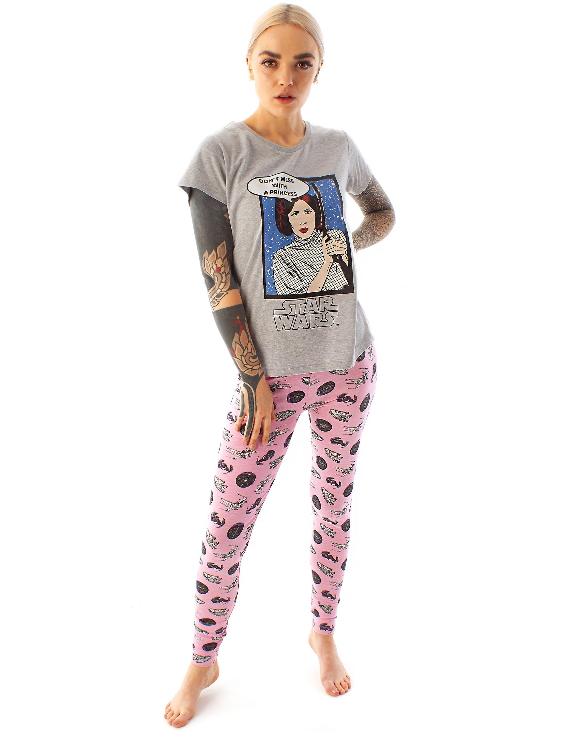 Star Wars Womens T-Shirt and Lounge Pants Grey Princess Leia Large