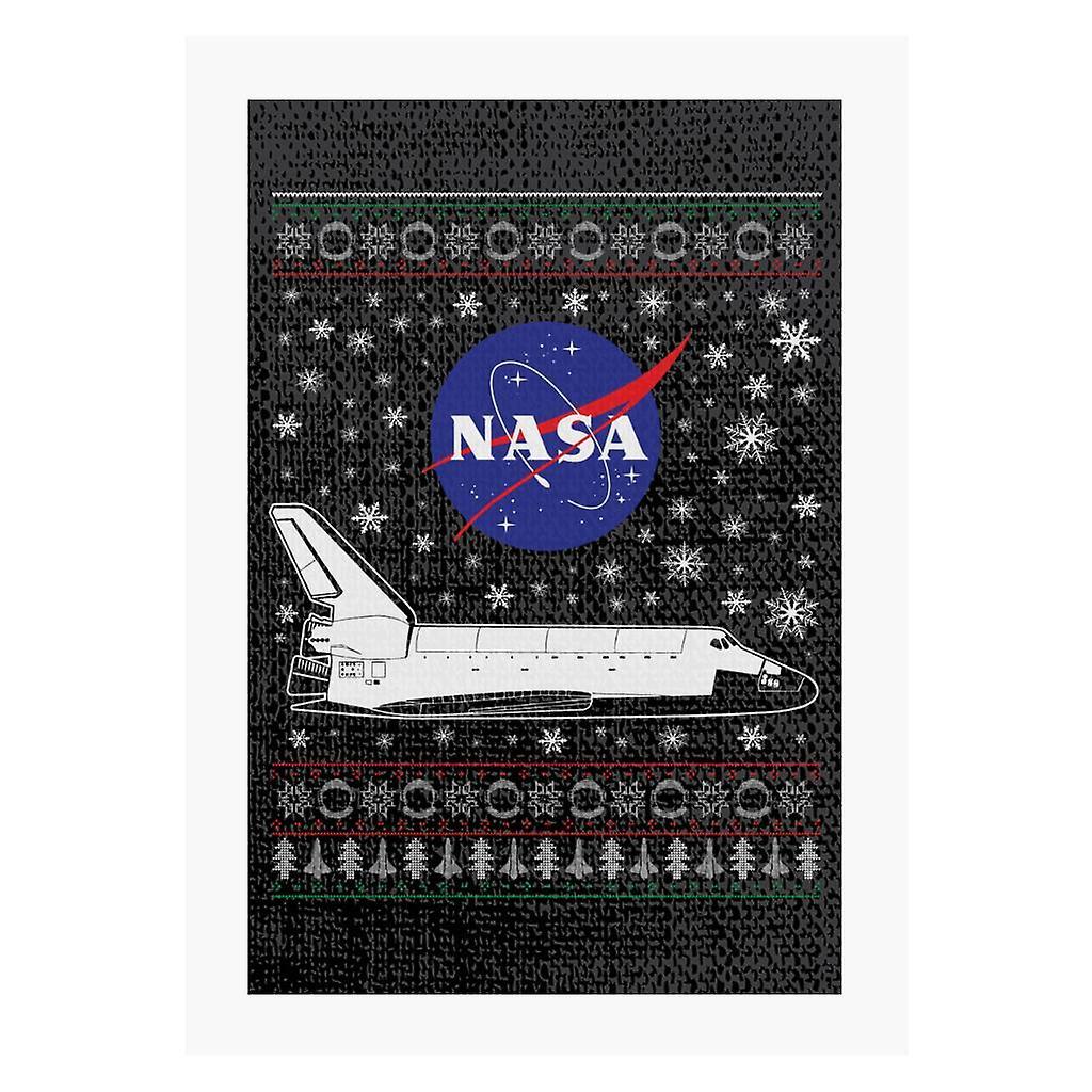 NASA Logo And Shuttle Christmas Knit Pattern A4 Print Black 21cm x 29.7cm