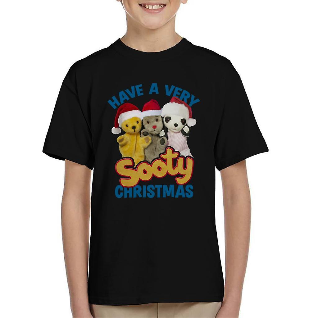 Sooty Christmas Have A Very Sooty Christmas Blue Text Kid's T-Shirt Black X-Small (3-4 yrs)