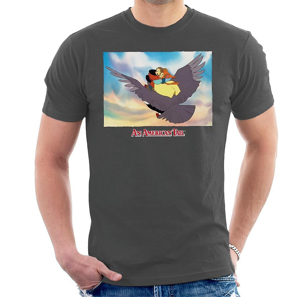 An American Tail Fieval And Tanya Flying  On Henri Le Pigeon Men's T-Shirt Charcoal X-Large