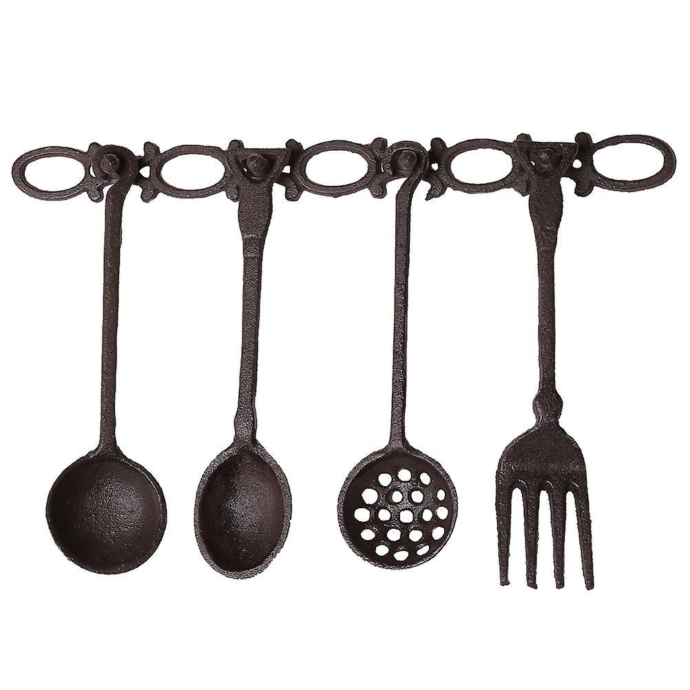 Tinksky Decorative Antique Wall Mount Iron Hook Hanger Rack Equipped with Cast Iron Tableware Utensil Set Home Kitchen Wall Decor