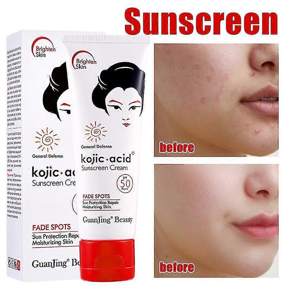 Zhiyi Kojic Acid Whitening Uv Sunscreen Cream Sunblock Sun Protection Moisturizing Spf50 Pa+++ 80g