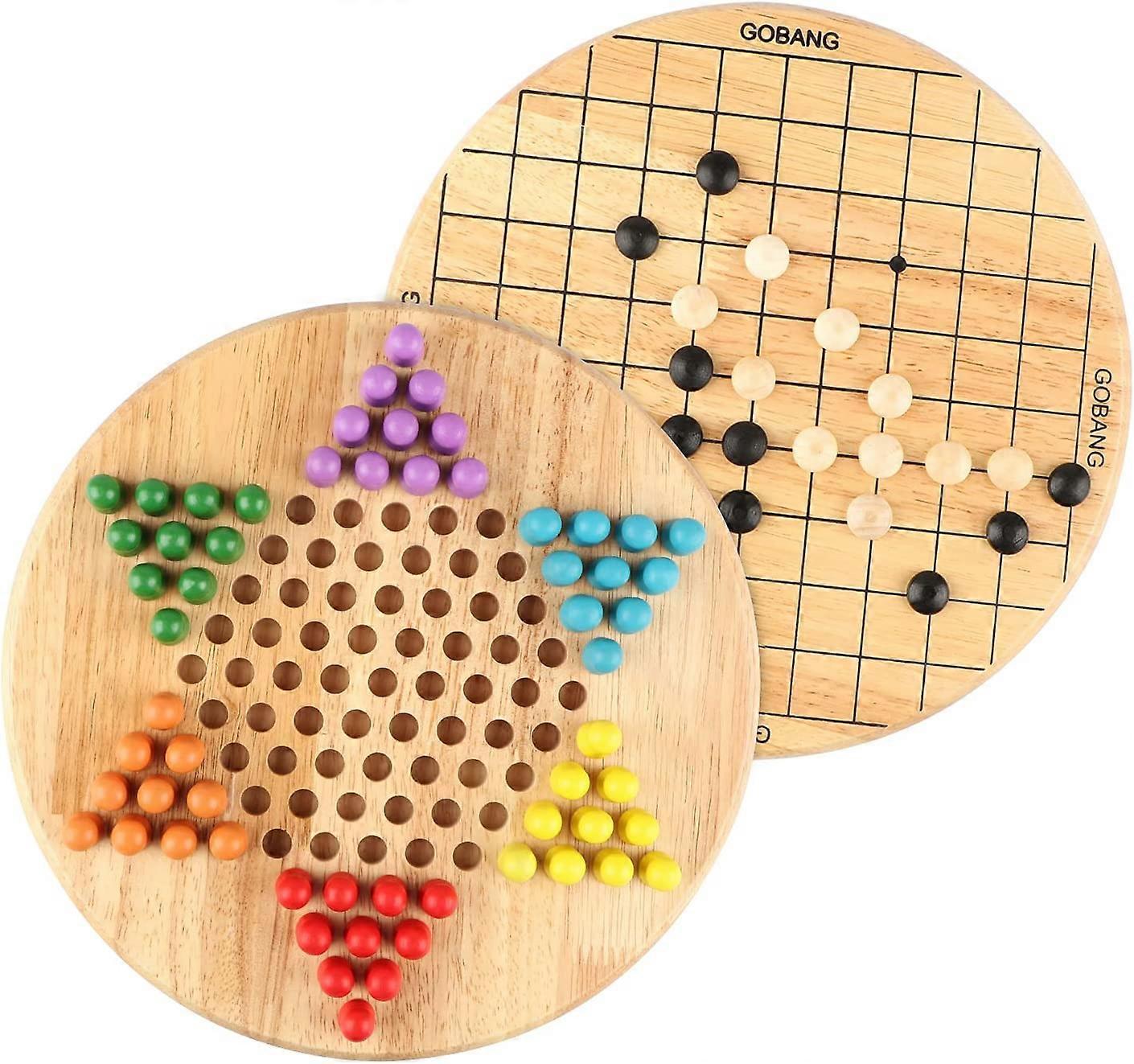 Kensty 2 in 1 Wooden Chinese Checkers & Gobang (Five in a Row) Wooden Board Game for Family Classic Puzzle Toys & Table Games Chiristmas Gift for Kids