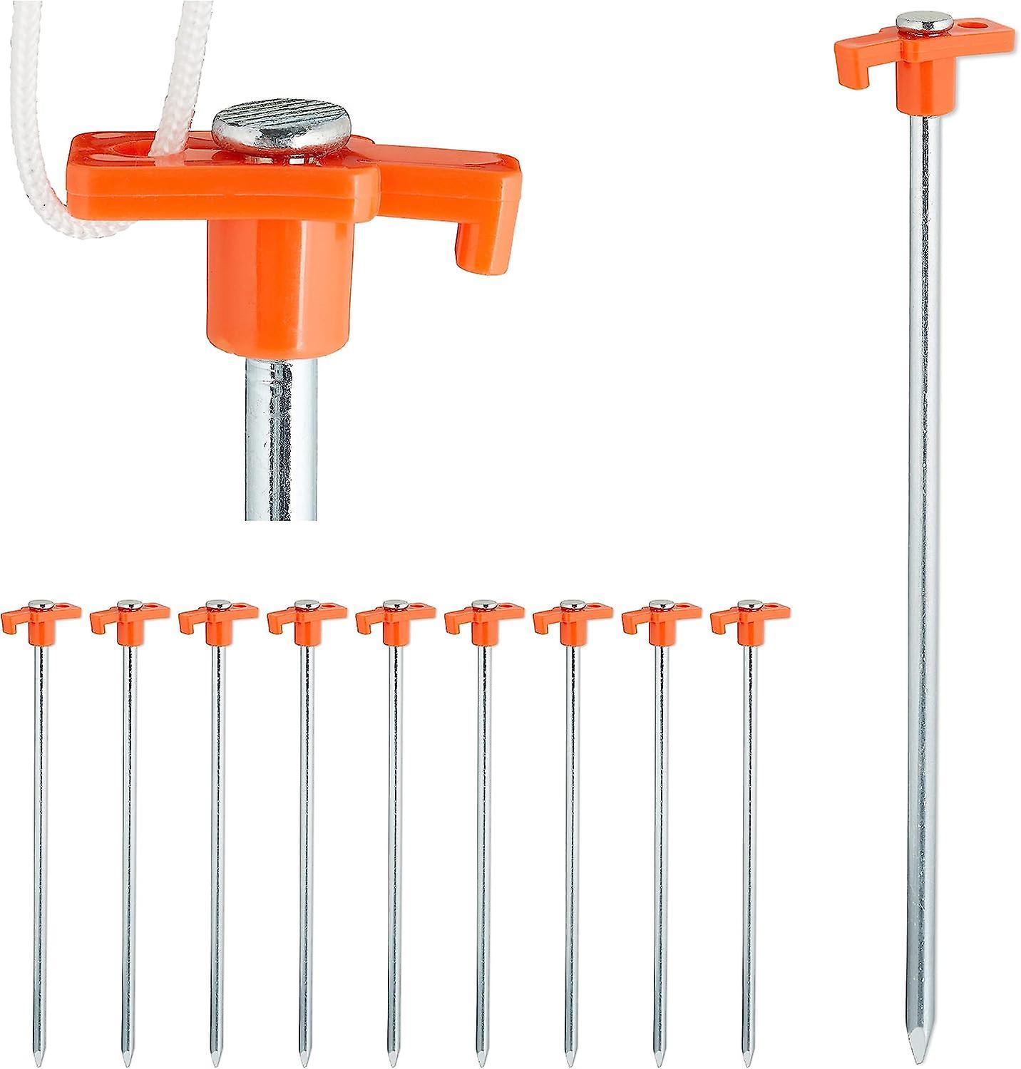 Linkrunning Set of 10 Heavy Duty Tent Pegs, Hard Ground Anchors, 25 cmCamping Accessory, Galvanized Steel, Orange