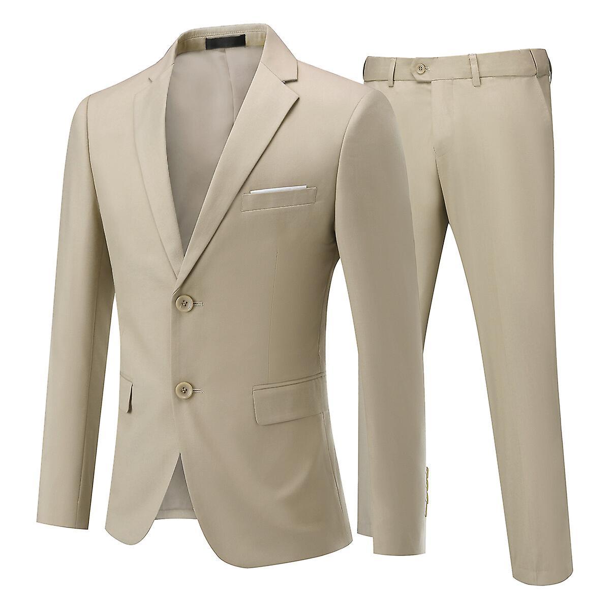 Allthemen Men's 2-Piece Suit, Two Button Slim Fit Business Wedding Blazer and Pants Beige M