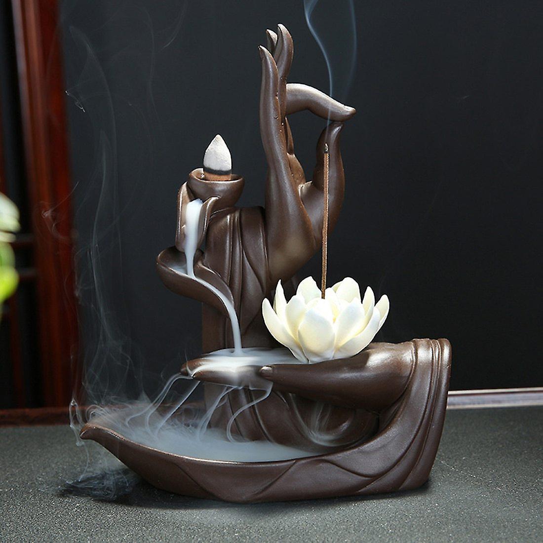 Slowmoose Tathagata Buddha Ceramic Backflow Incense Burner - Lotus Cones Stick Holder lotus gift box