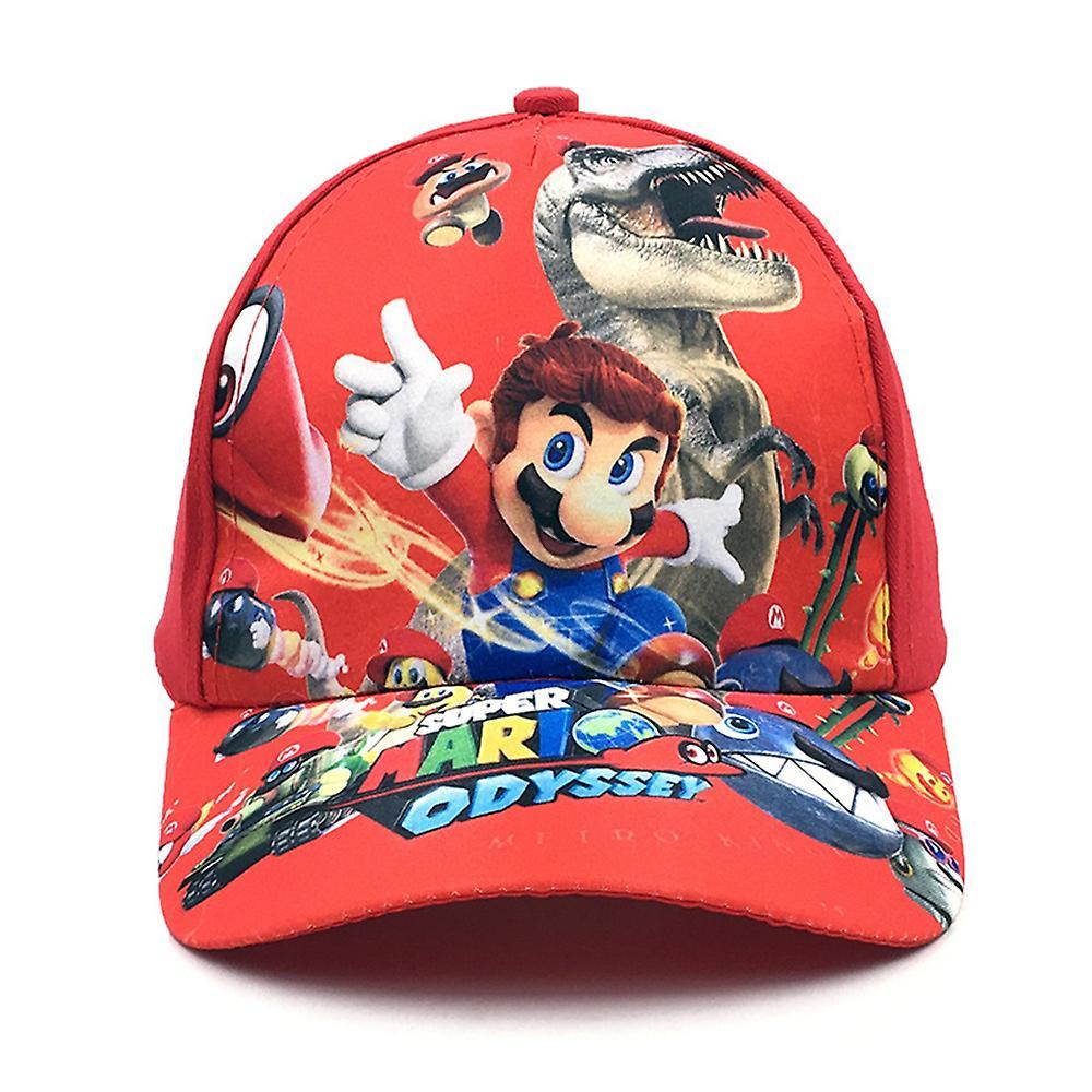 Bestdaily Childrens Kids Boys Girls Super Mario Bros Print Baseball Cap Cartoon Summer Adjustable Sun Visor Hat Gifts Red A