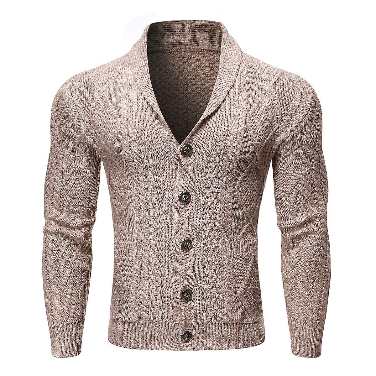 Allthemen Mens Solid Casual Knit Button Down Jacket Beige L