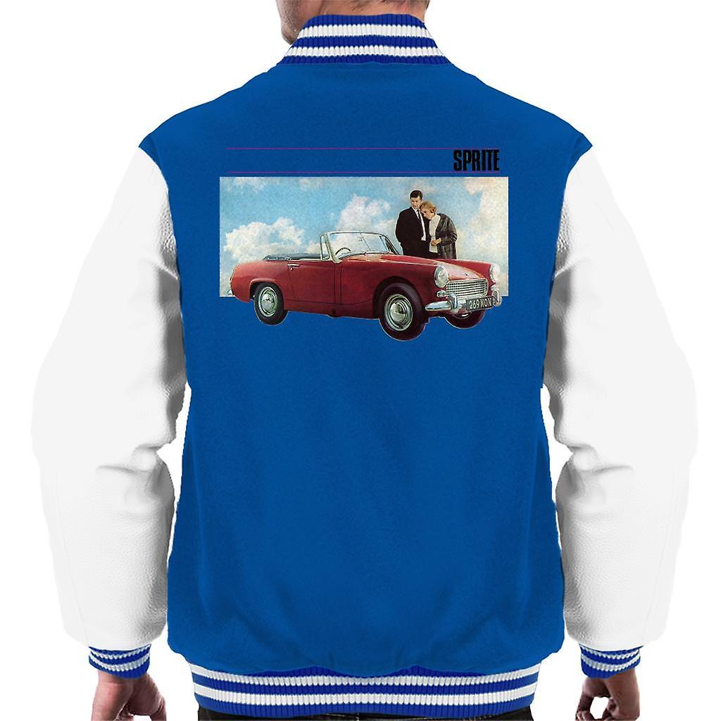 Austin Healey Sprite Mark IV Admired By Couple British Motor Heritage Men's Varsity Jacket Royal/White XX-Large