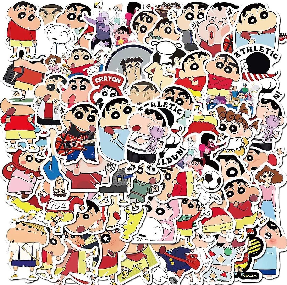 Wjiaer 50pcs Anime Crayon Shin-chan Stickers For Laptop Stickers Water Bottle Skateboard Luggage Cartoon Stickers