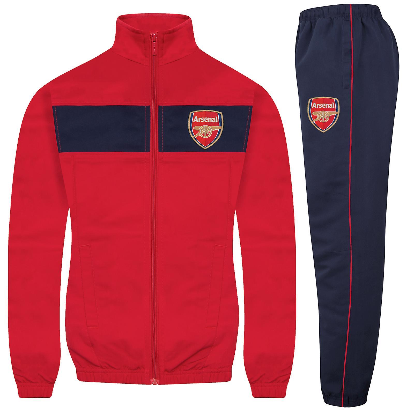 Arsenal FC Boys Tracksuit Jacket & Pants Set Kids OFFICIAL Football Gift Red/Navy Stripe 4-5 Years