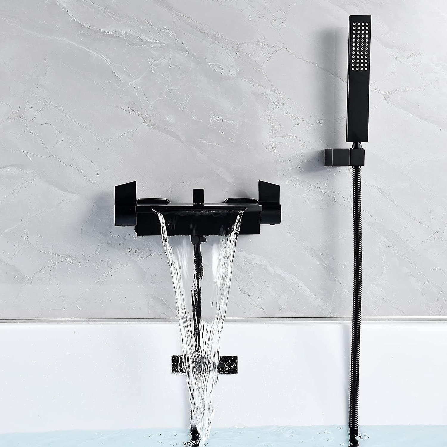 Minmin Wall Mounted Waterfall Bathtub Mixer Tap Bathtub Faucet Wall Mounted Waterfall Shower Head Hot And Cold Bathtub Faucet (black)