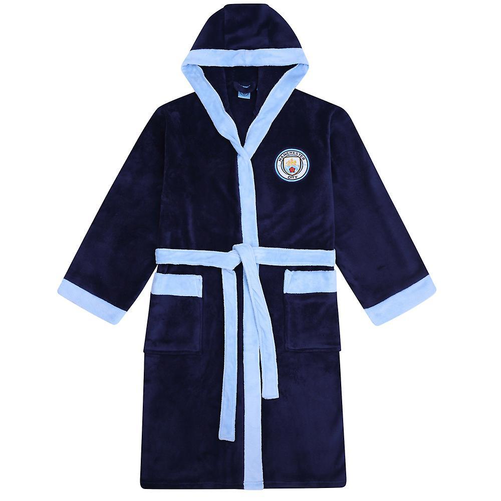 Manchester City FC Manchester City Mens Dressing Gown Robe Hooded Fleece OFFICIAL Football Gift Navy Blue Small