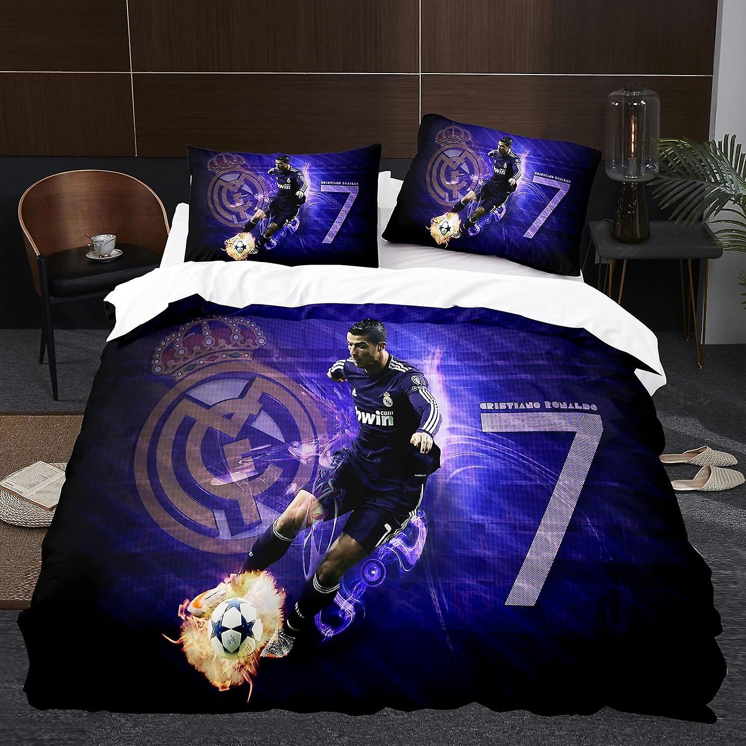 Kerota Cristiano Ronaldo Duvet Cover 100% Microfiber, 3D Digital Printed Bedding Set, 3 Piece Double200x200cm